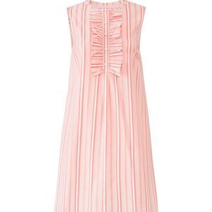 Draper James Ruffle Placket Dress Coral Pink Stripe sleeveless Shift S